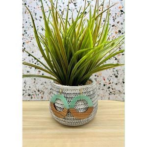 Handcrafted | Oak Wood & Teal Resin Circle Pendant Earrings On Gold French Wire